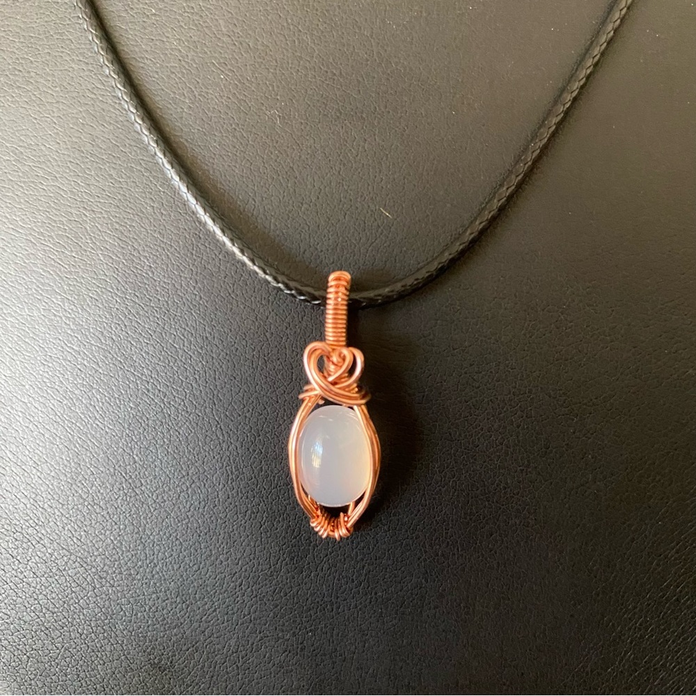 Copper Wire Wrapped Moonstone Necklace Dainty Pendent Heart